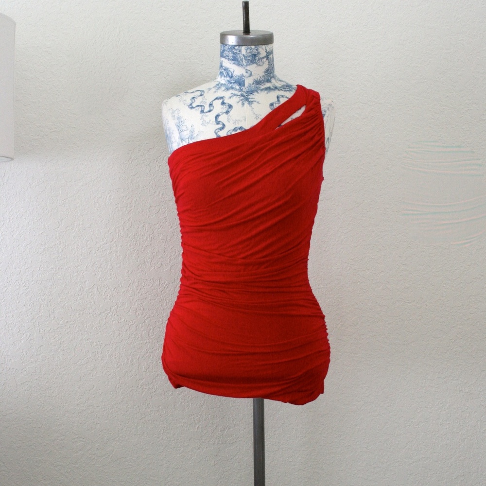Red One Shoulder Ruched Top